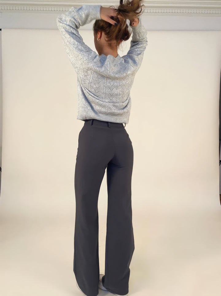 Elegante Damen Hose mit hoher Taille in Grau 2