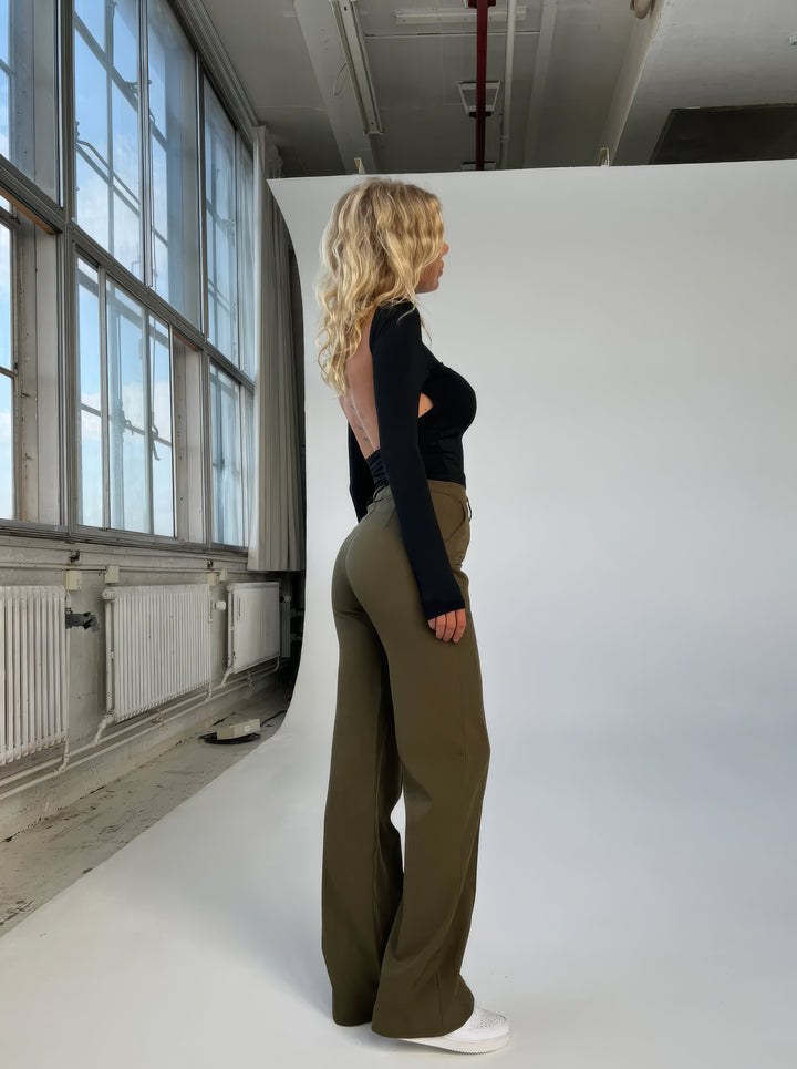 Elegante Damen Hose mit hoher Taille in Grün 1