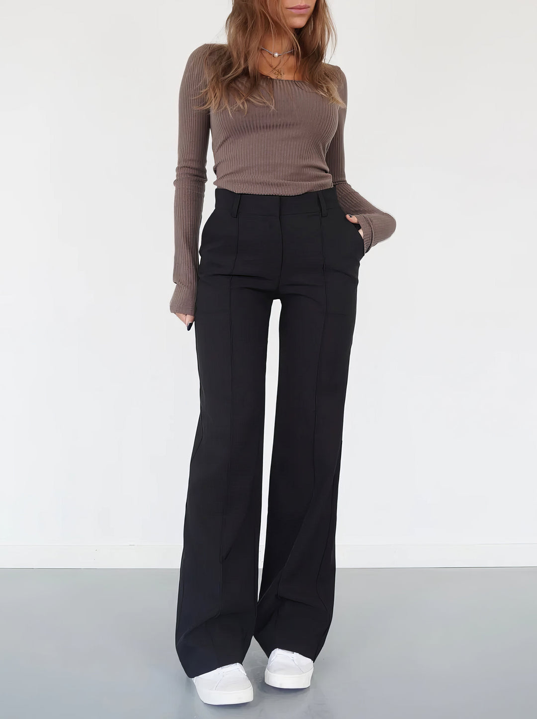 Elegante Damen Hose mit hoher Taille in Schwarz
