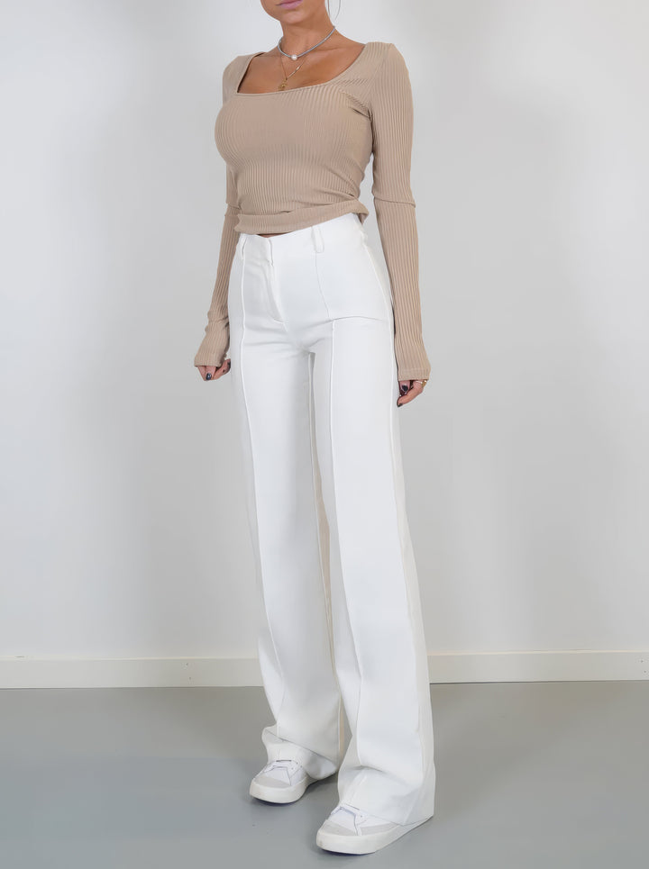 Elegante Damen Hose mit hoher Taille in Weiß