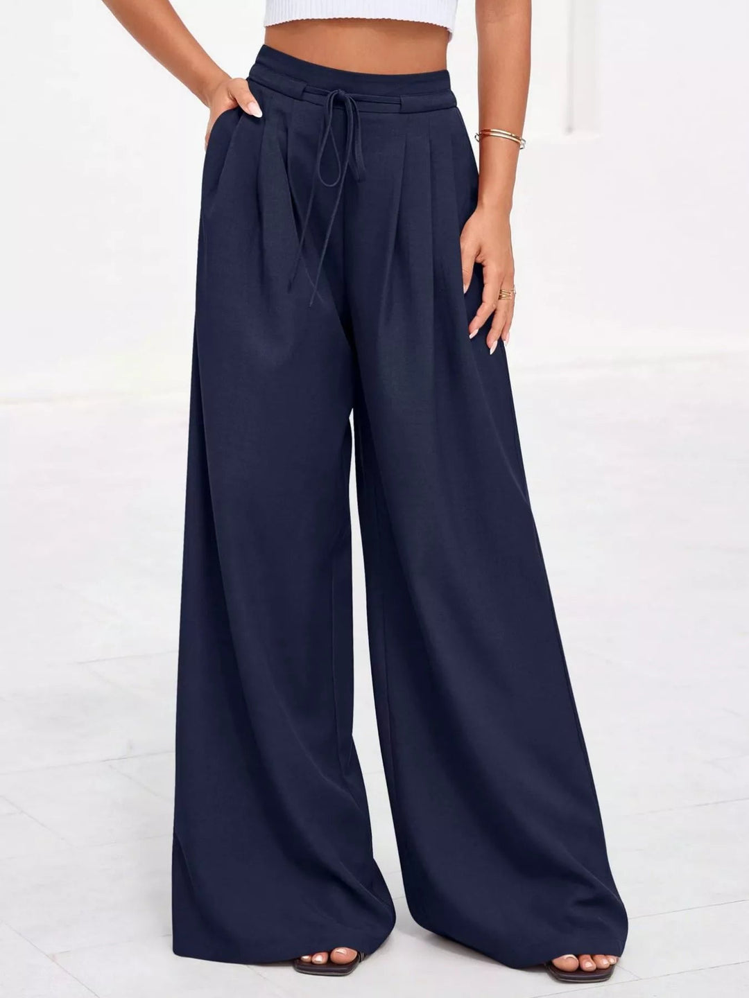 Elegante Damen Hosen mit hoher Taille in Dunkelblau