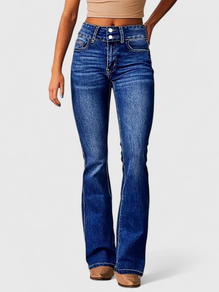 Elegante Damen Jeans mit Schlag für Herbst in Marineblau