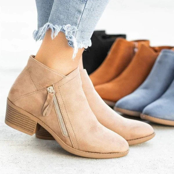 Elegante Damen Lederstiefeletten mit niedrigem Absatz (2)