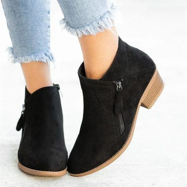 Elegante Damen Lederstiefeletten mit niedrigem Absatz (6)