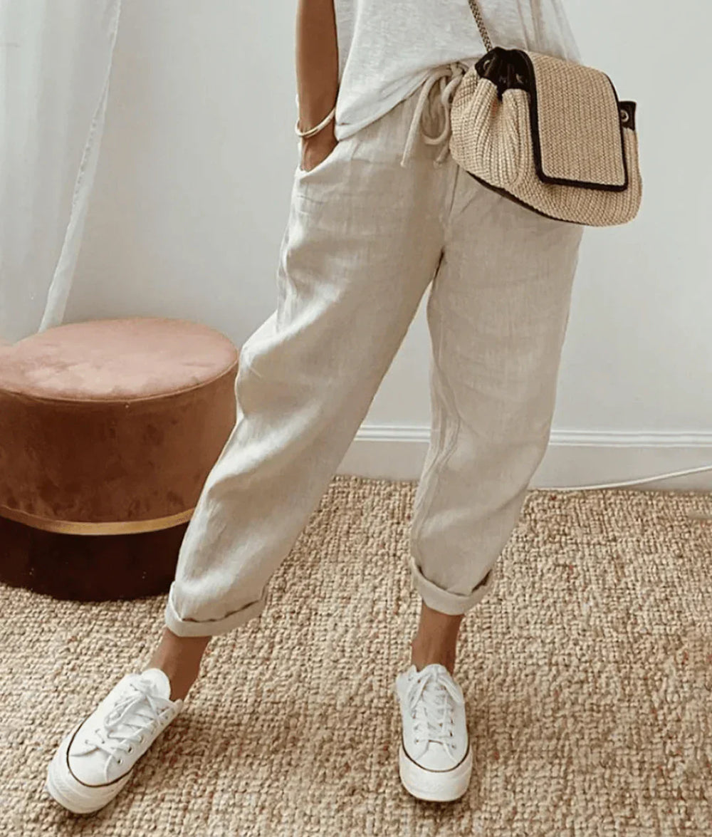 Elegante Damen Leinenhose in Beige