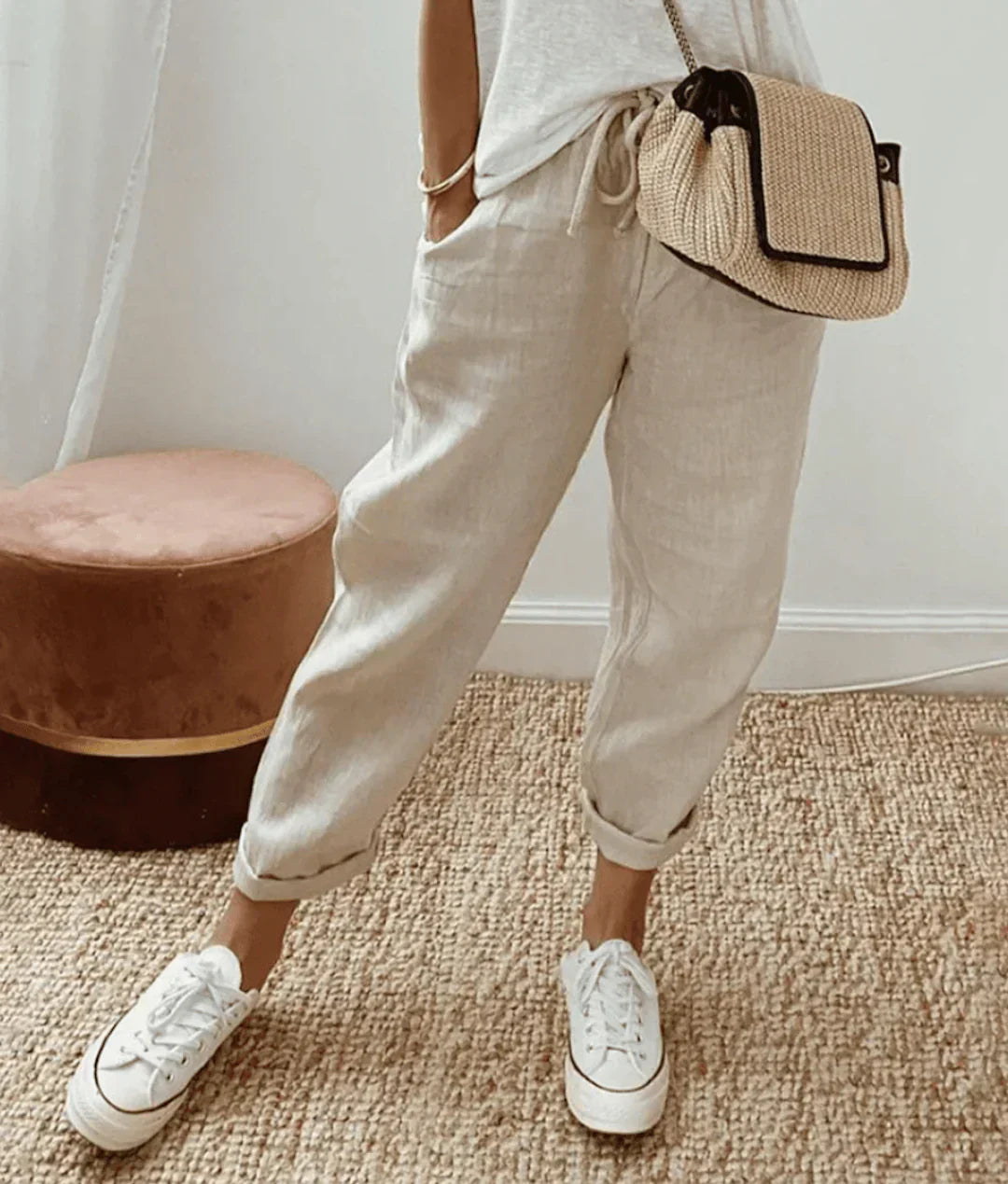Elegante Damen Leinenhose in Beige
