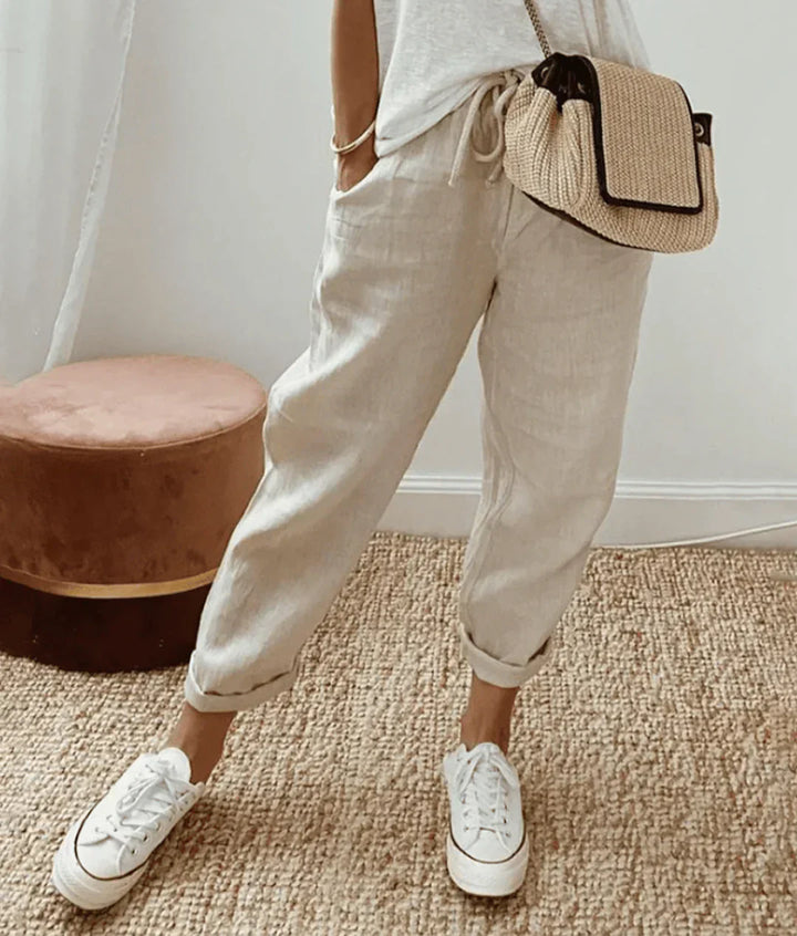 Elegante Damen Leinenhose in Beige