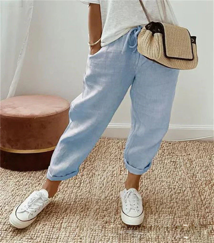 Elegante Damen Leinenhose in Blau