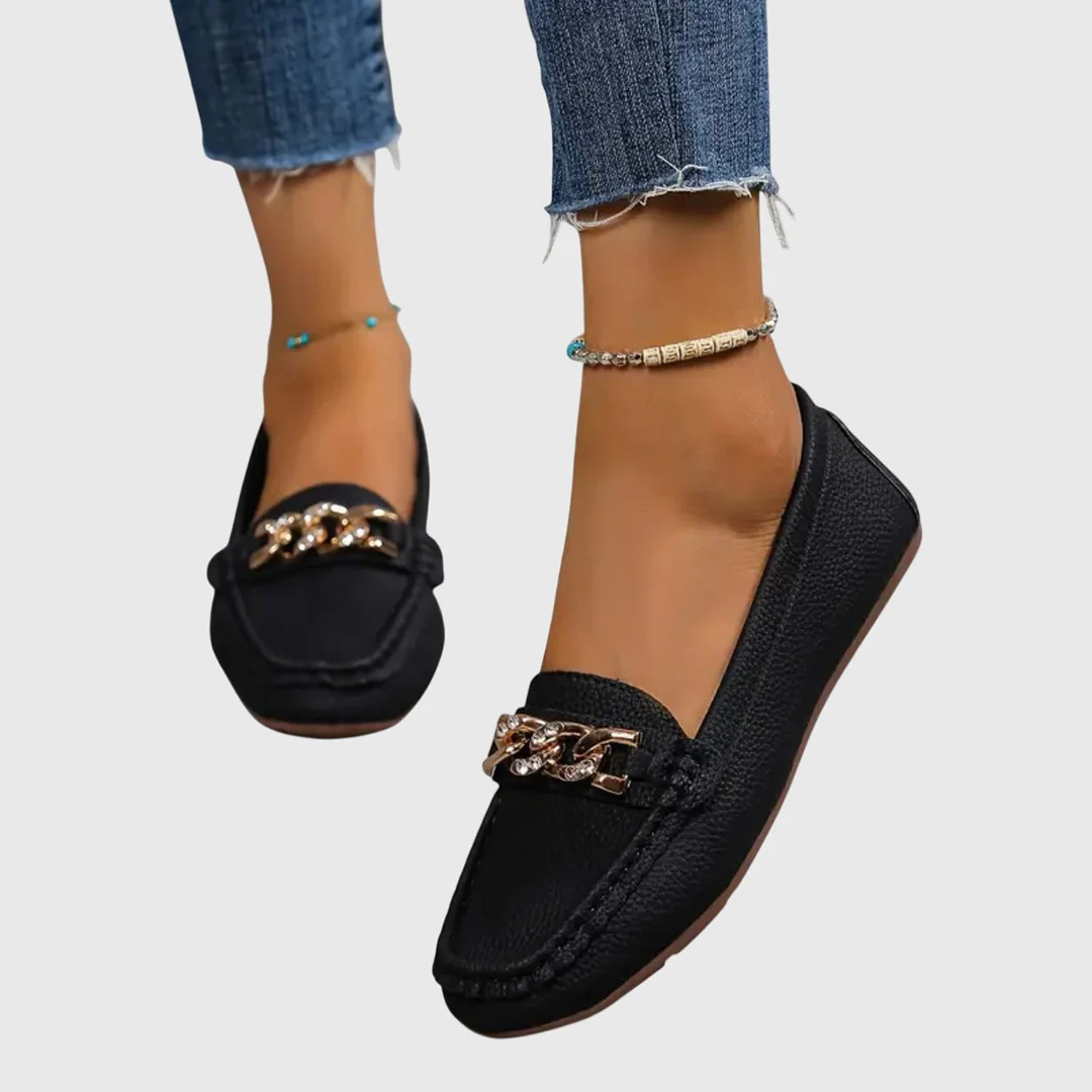 Elegante Damen Loafer mit Kettenverzierung in Schwarz