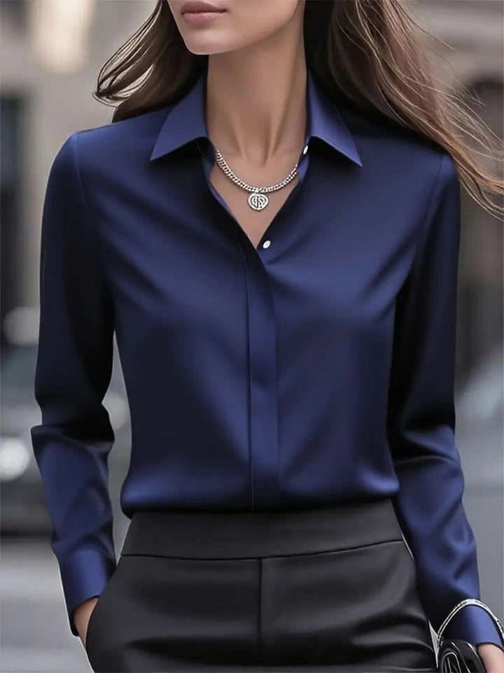 Elegante Damen Seidenbluse klassisch zeitlos in Dunkelblau