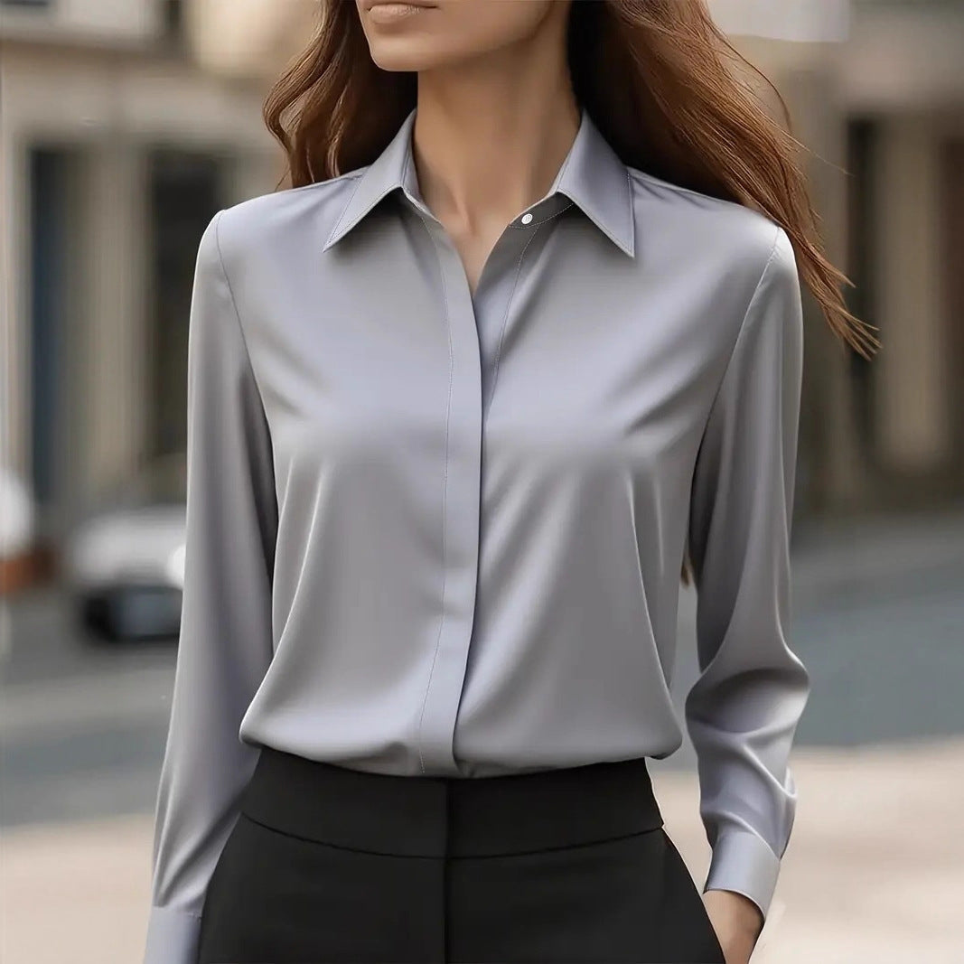 Elegante Damen Seidenbluse klassisch zeitlos in Grau