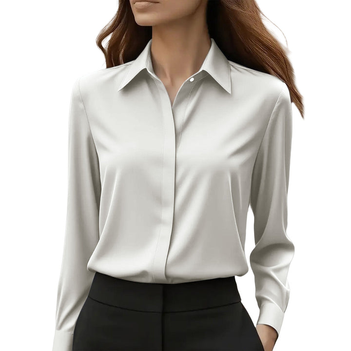 Elegante Damen Seidenbluse klassisch zeitlos in Hellgrau