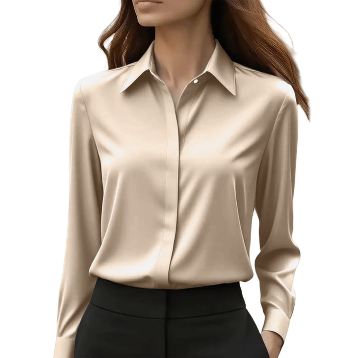 Elegante Damen Seidenbluse klassisch zeitlos in Khaki