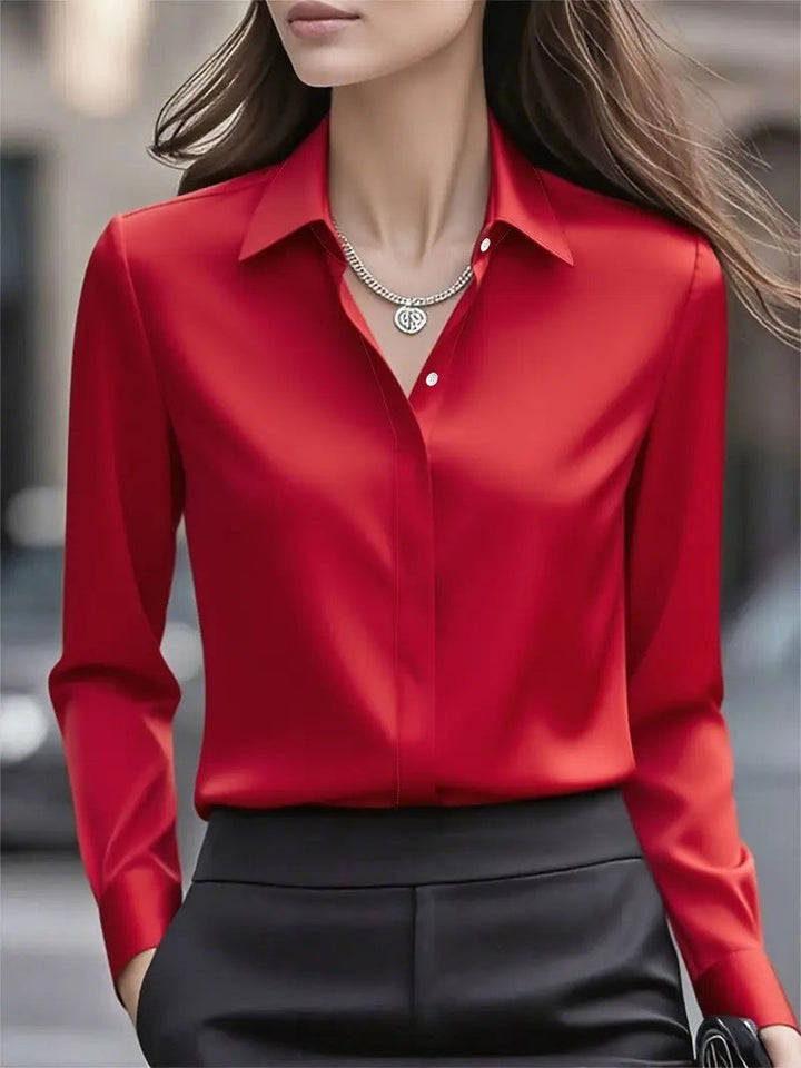 Elegante Damen Seidenbluse klassisch zeitlos in Rot
