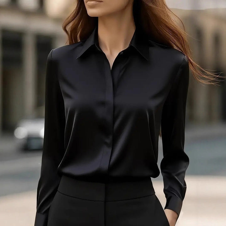 Elegante Damen Seidenbluse klassisch zeitlos in Schwarz