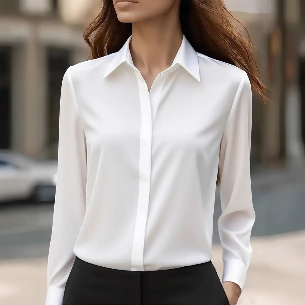 Elegante Damen Seidenbluse klassisch zeitlos in Weiß
