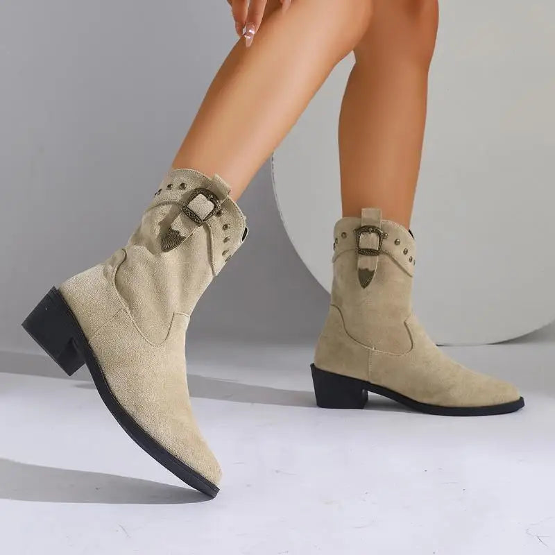 Elegante Damen Stiefeletten Wildleder im Reiterstil (2)