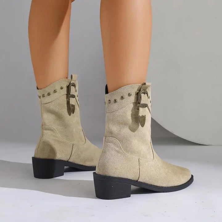 Elegante Damen Stiefeletten Wildleder im Reiterstil (4)