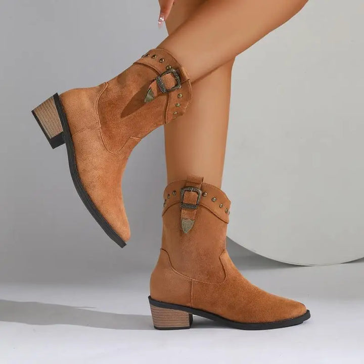 Elegante Damen Stiefeletten Wildleder im Reiterstil (5)