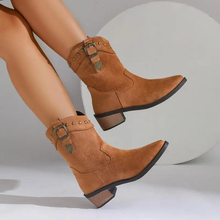 Elegante Damen Stiefeletten Wildleder im Reiterstil (6)