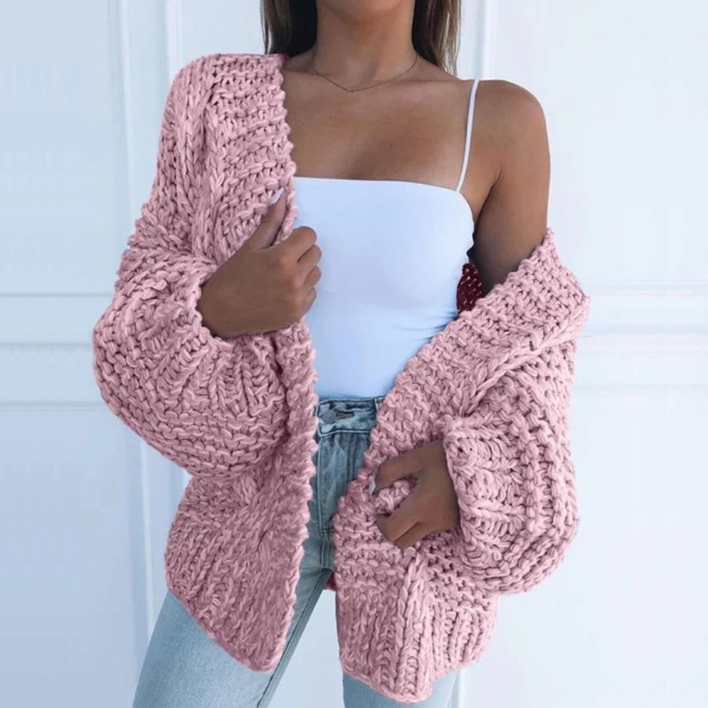 Elegante Damen Strickjacke aus grober Wolle (7)