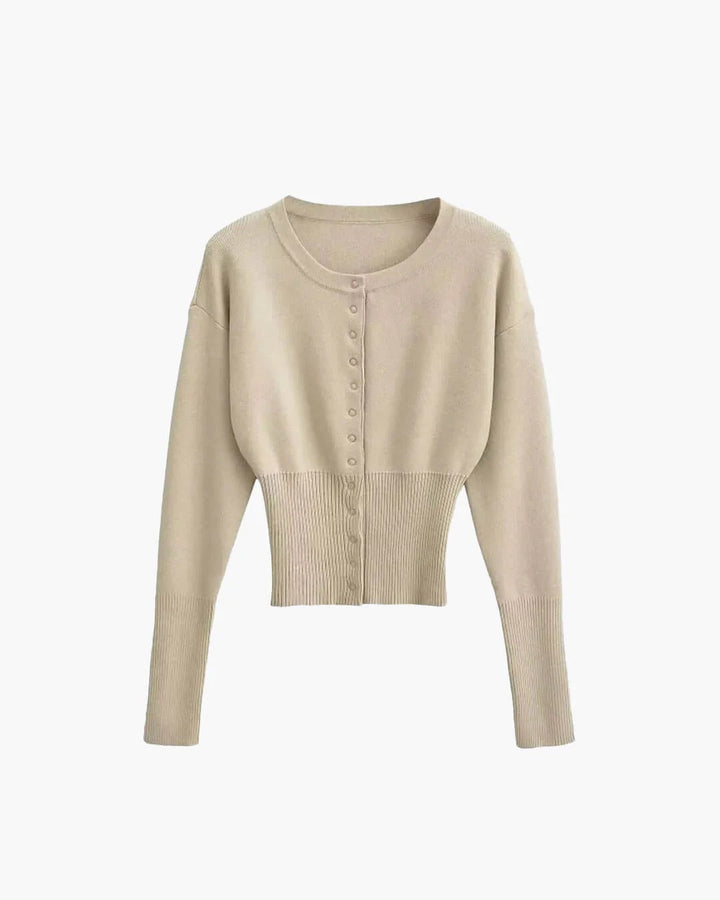 Elegante Damen Strickjacke mit Rippenstruktur in Beige