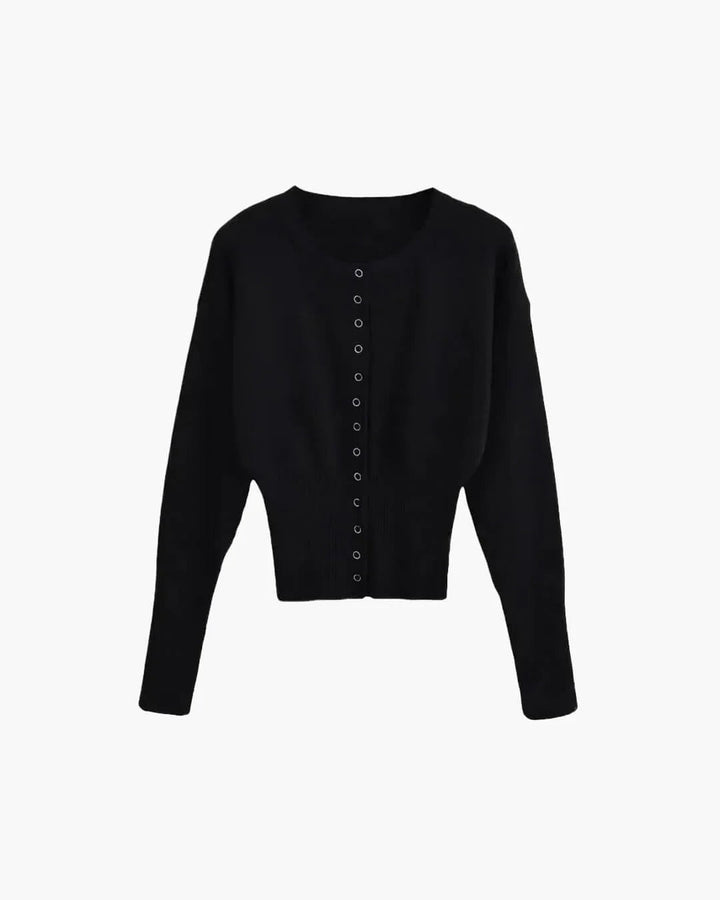 Elegante Damen Strickjacke mit Rippenstruktur in Schwarz