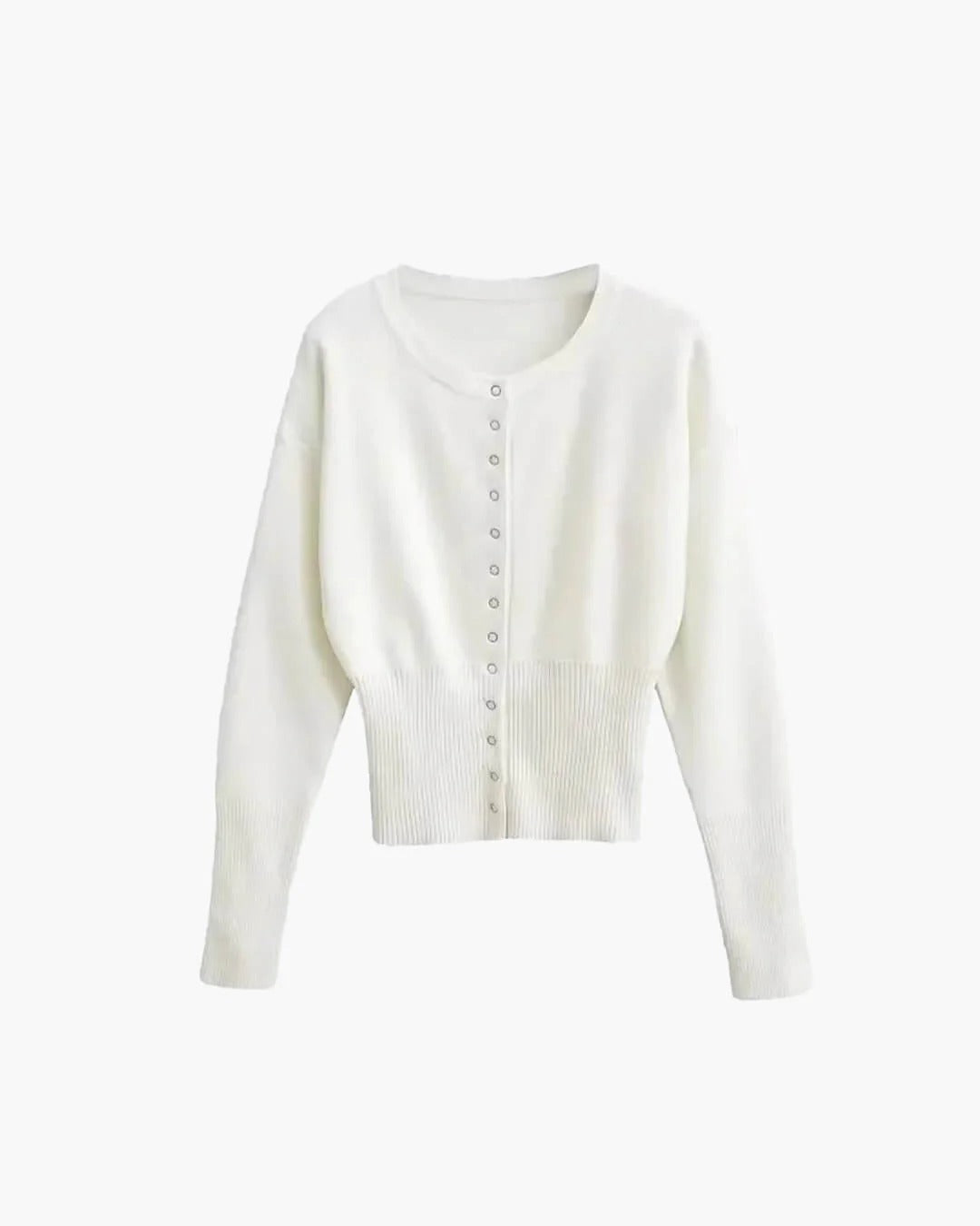 Elegante Damen Strickjacke mit Rippenstruktur in Weiß