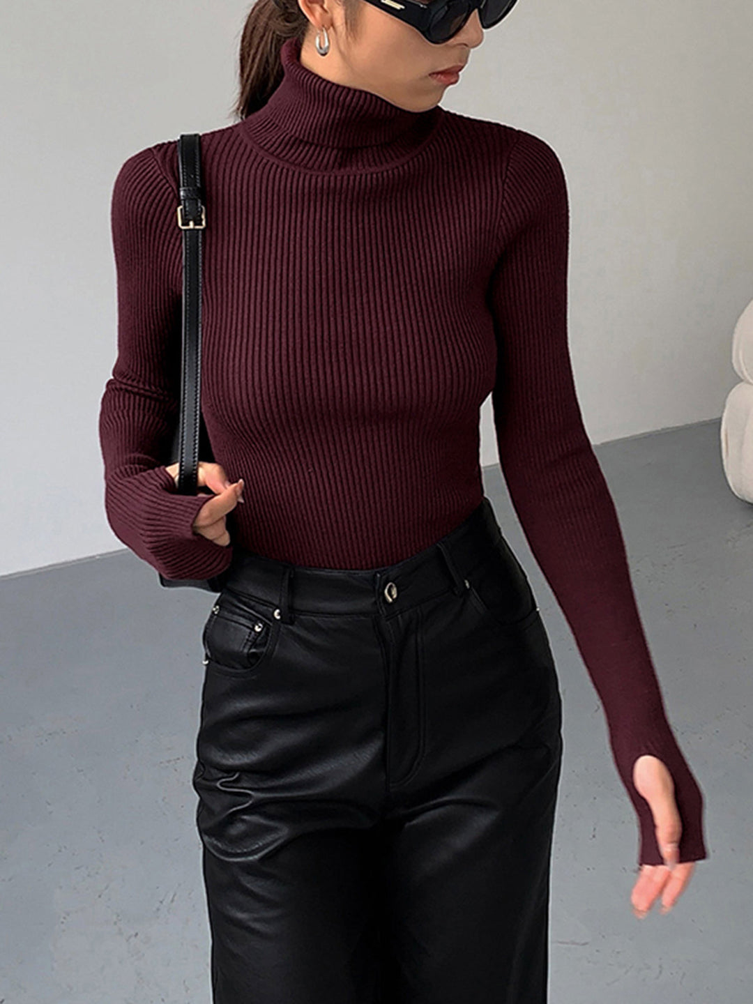 Elegante Damen Strickjacke Rollkragen für Winter (4)