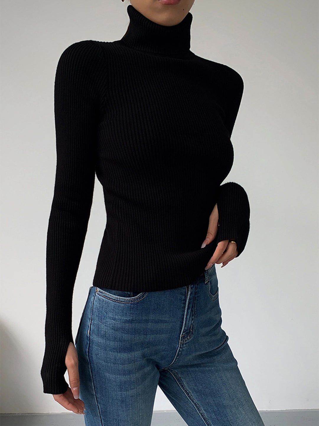 Elegante Damen Strickjacke Rollkragen für Winter (8)