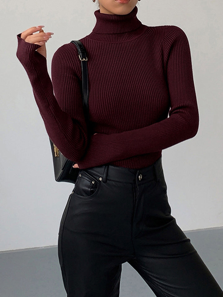 Elegante Damen Strickjacke Rollkragen für Winter in Bordeaux Red