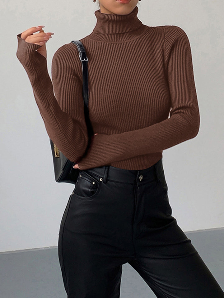 Elegante Damen Strickjacke Rollkragen für Winter in Dunkelbraun