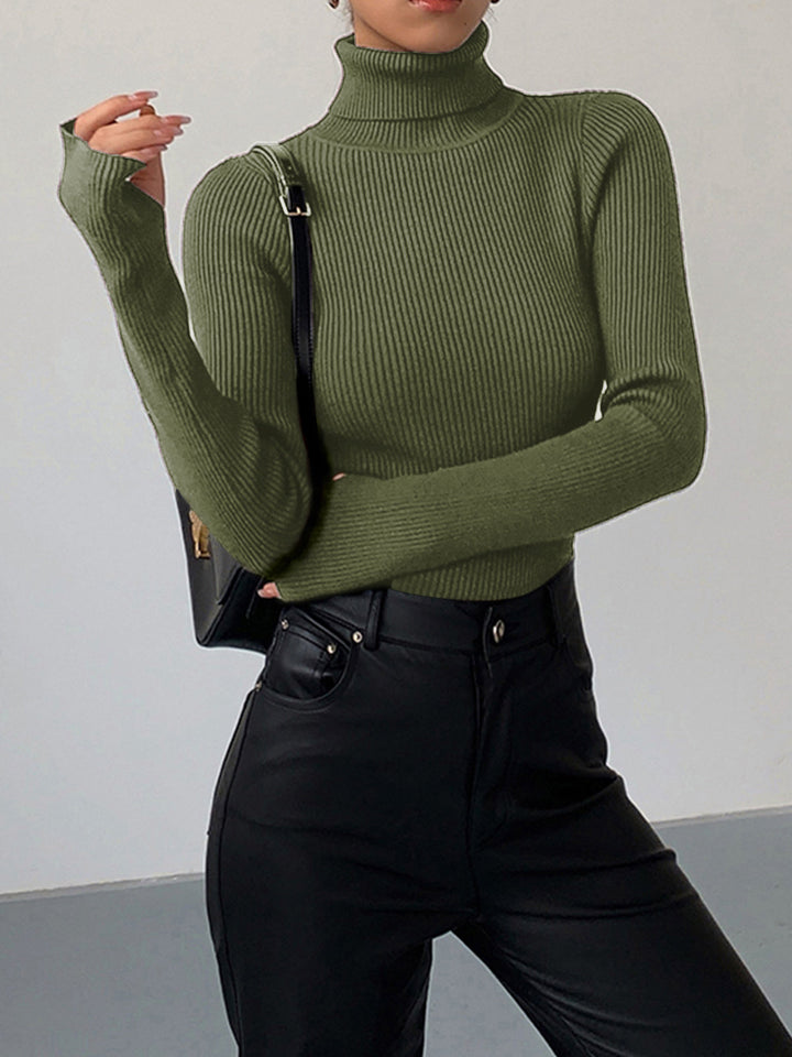 Elegante Damen Strickjacke Rollkragen für Winter in Grün