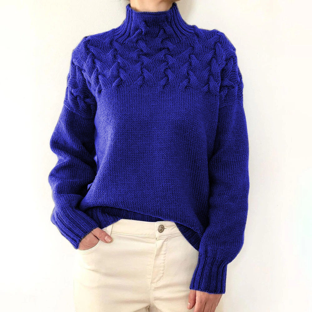 Elegante Damen Strickjacke Wolle mit Rollkragen in Blau 2