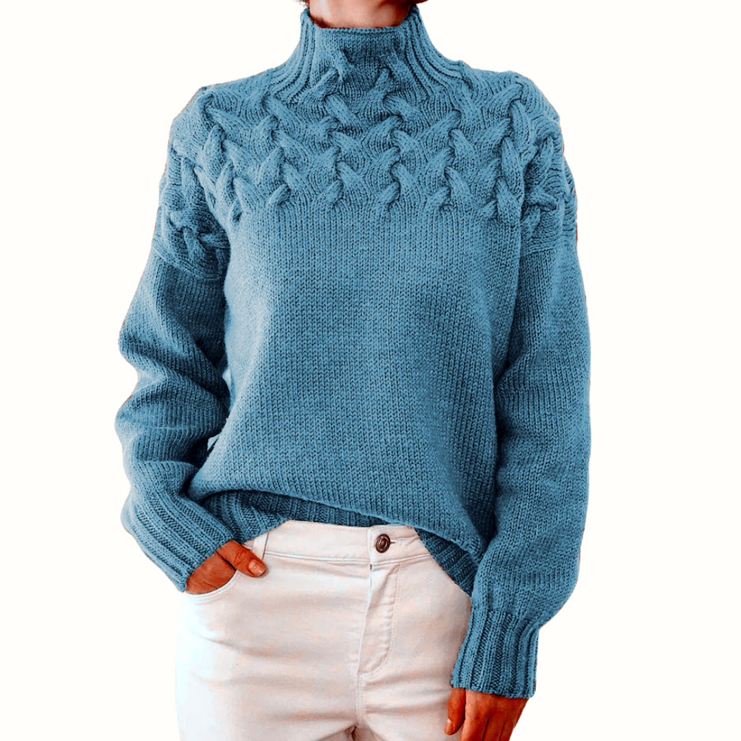 Elegante Damen Strickjacke Wolle mit Rollkragen in Blau