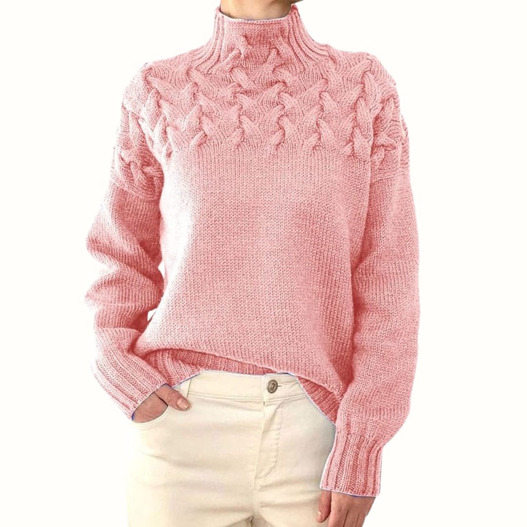Elegante Damen Strickjacke Wolle mit Rollkragen in Hellrosa