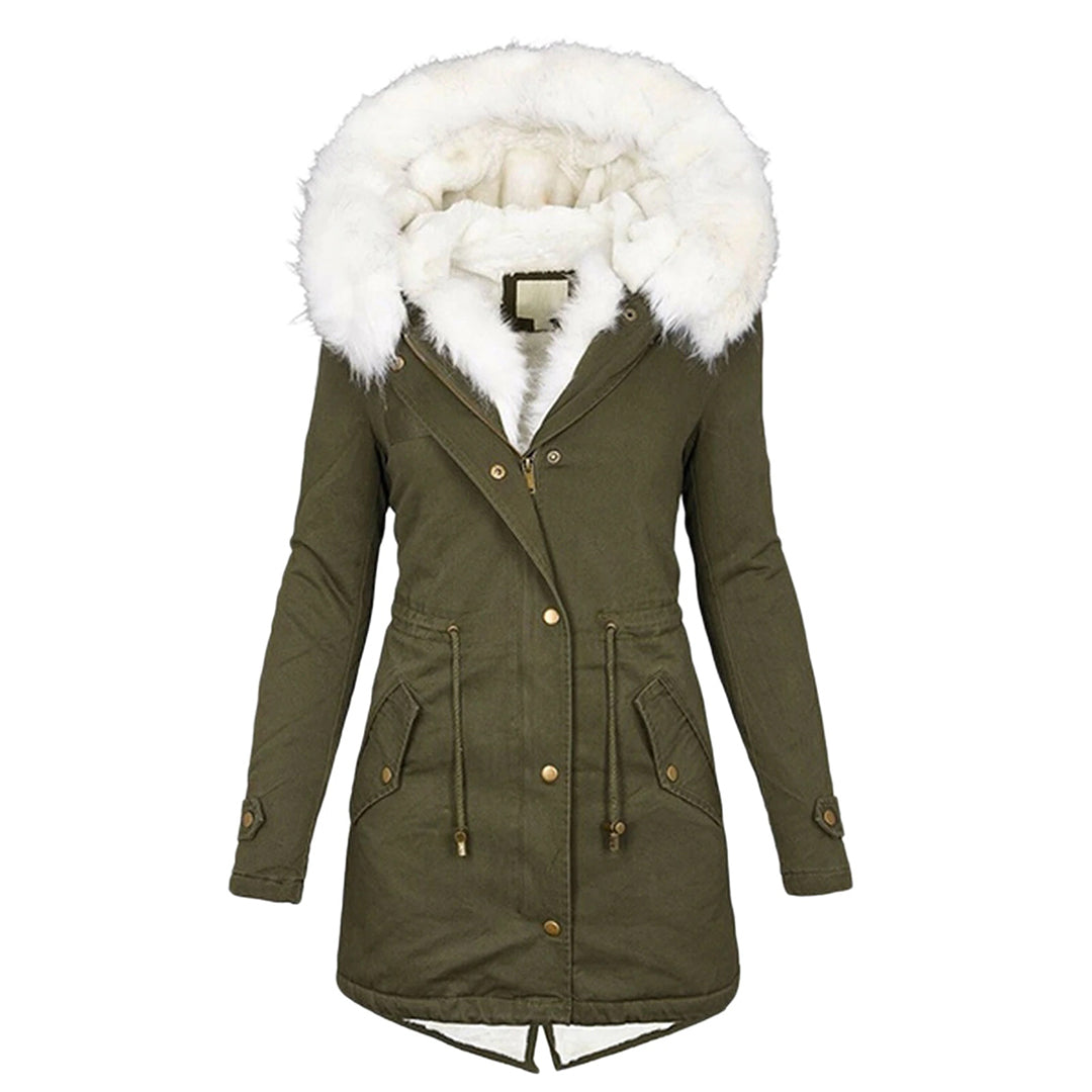 Elegante Damen Winterjacke mit Kapuze und Fleece in Grün