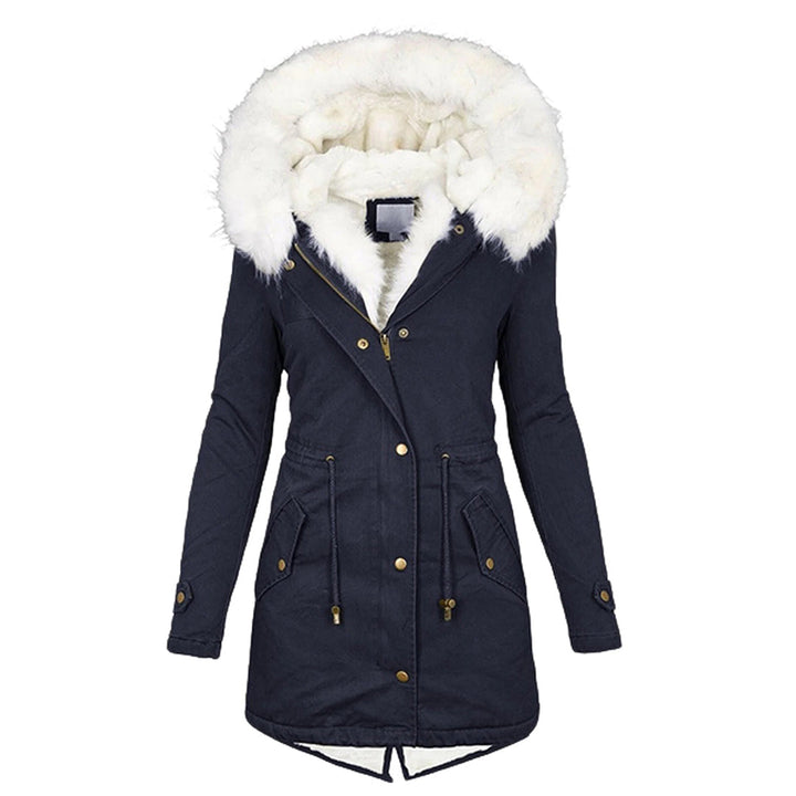 Elegante Damen Winterjacke mit Kapuze und Fleece in Marineblau