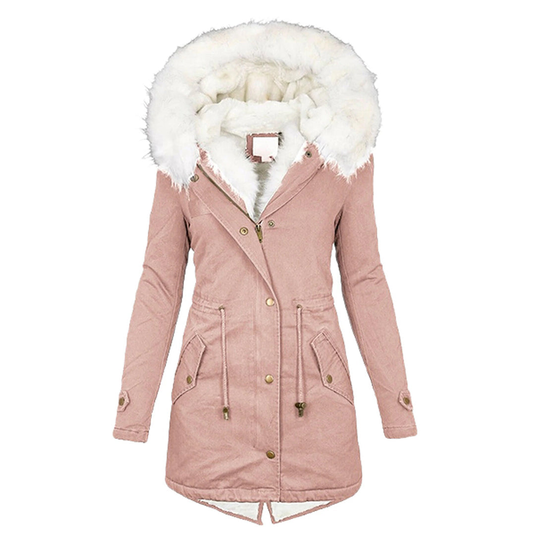 Elegante Damen Winterjacke mit Kapuze und Fleece in Rosa