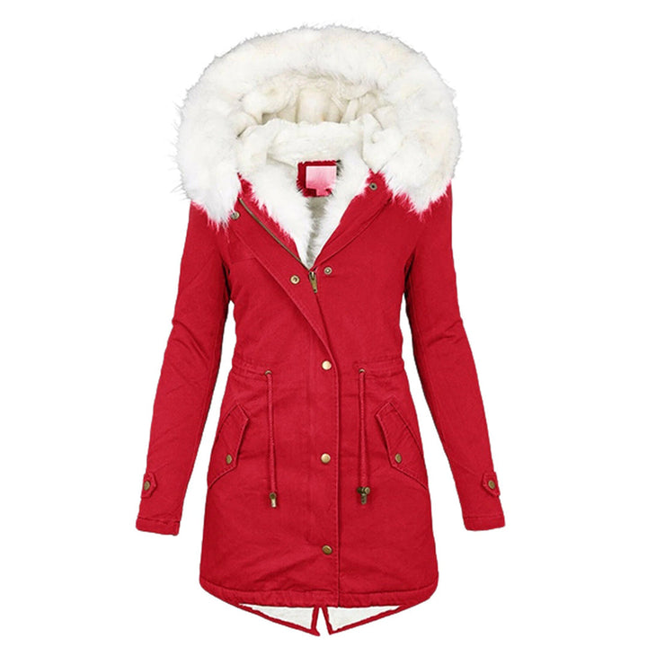 Elegante Damen Winterjacke mit Kapuze und Fleece in Rot