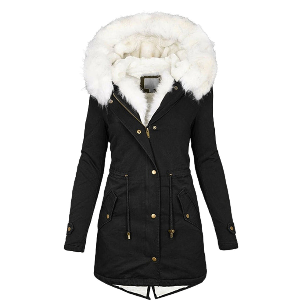 Elegante Damen Winterjacke mit Kapuze und Fleece in Schwarz