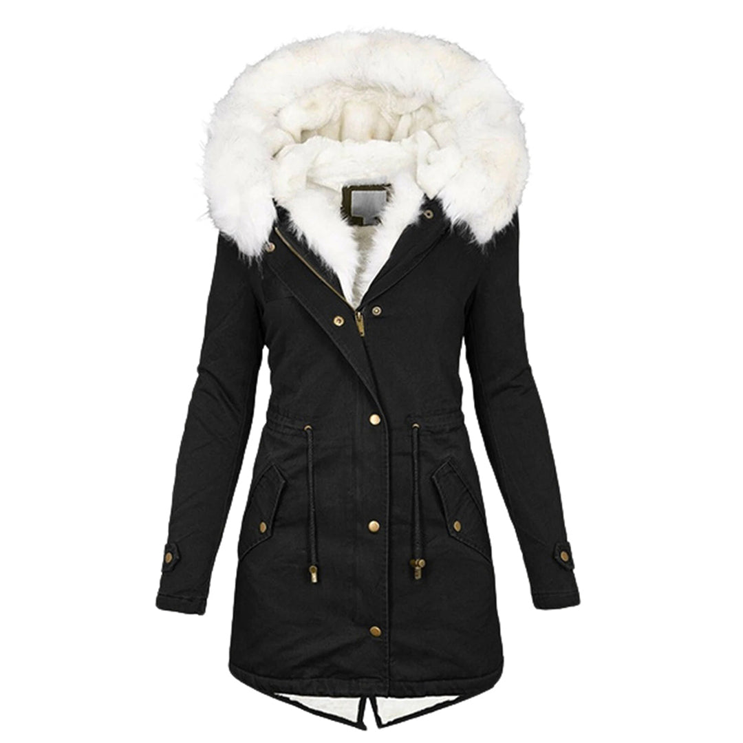 Elegante Damen Winterjacke mit Kapuze und Fleece in Schwarz