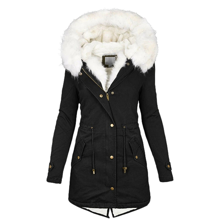 Elegante Damen Winterjacke mit Kapuze und Fleece in Schwarz