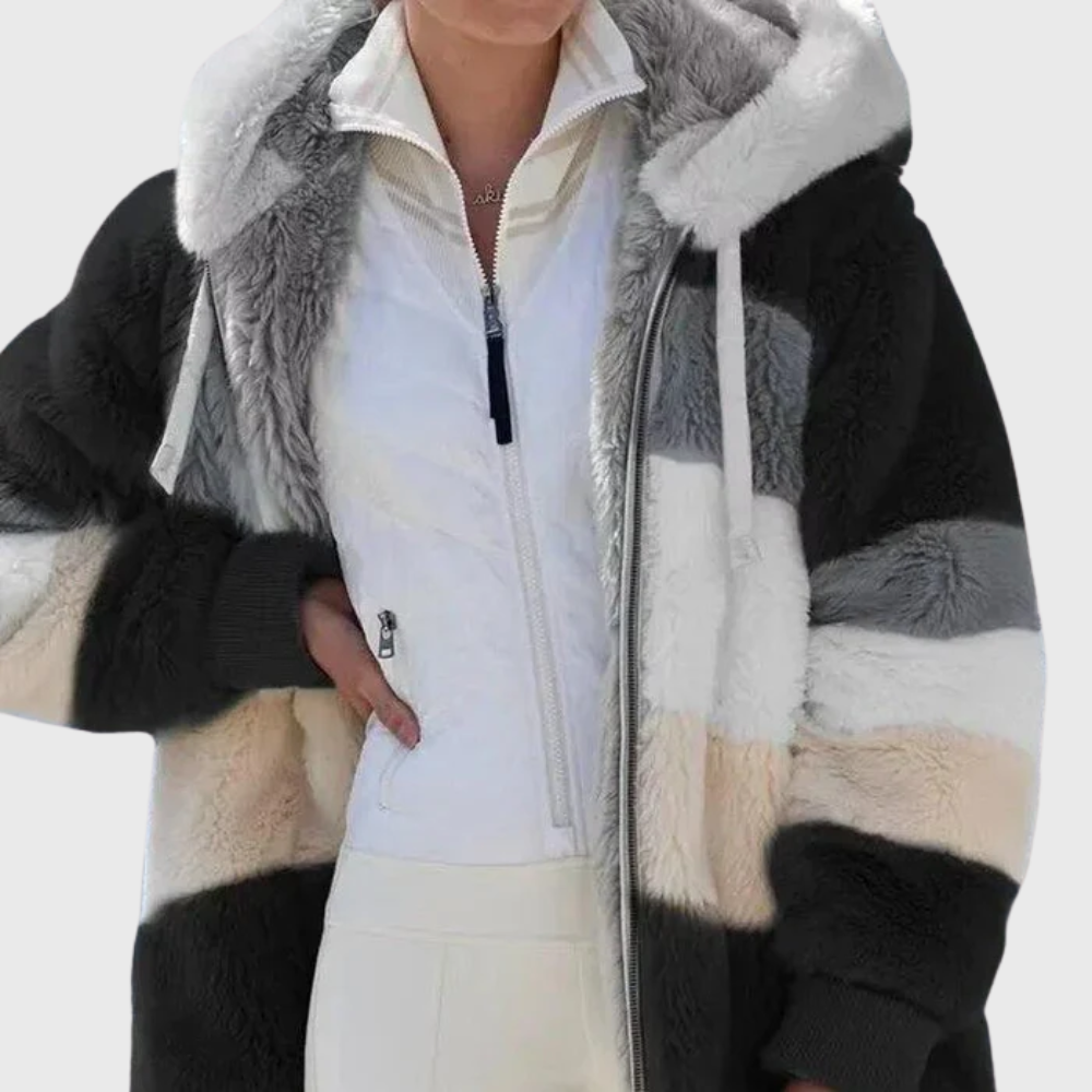 Elegante Damen Winterjacke mit Multicolor-Design in Black Stripes