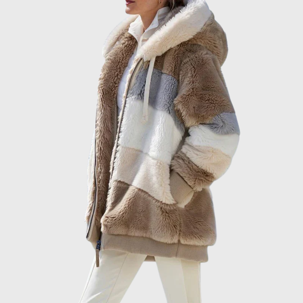 Elegante Damen Winterjacke mit Multicolor-Design in Brown Stripes