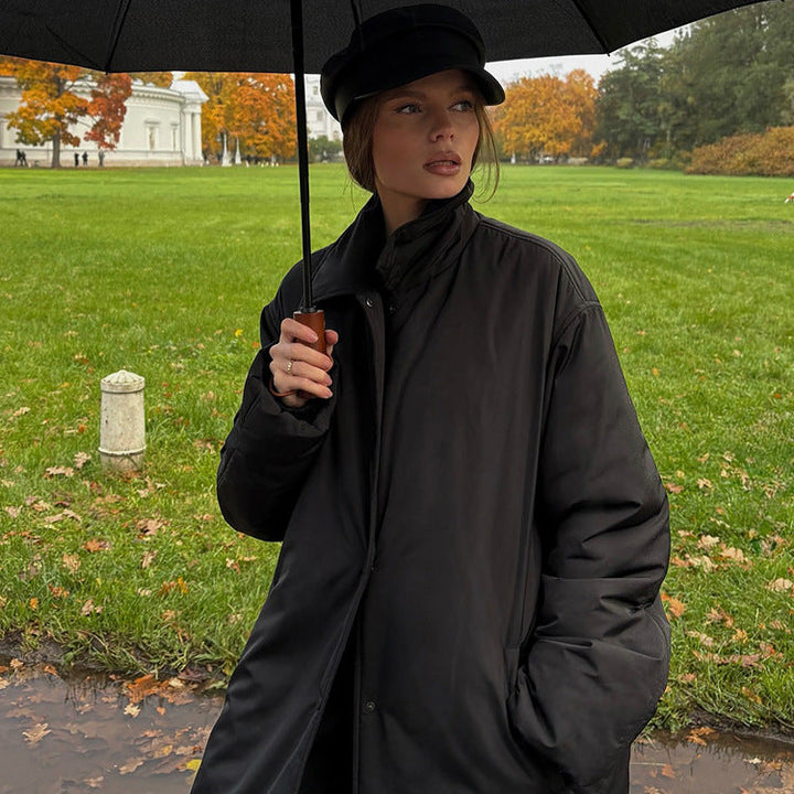 Elegante Damen Winterjacke mit Stehkragen knielang (2)
