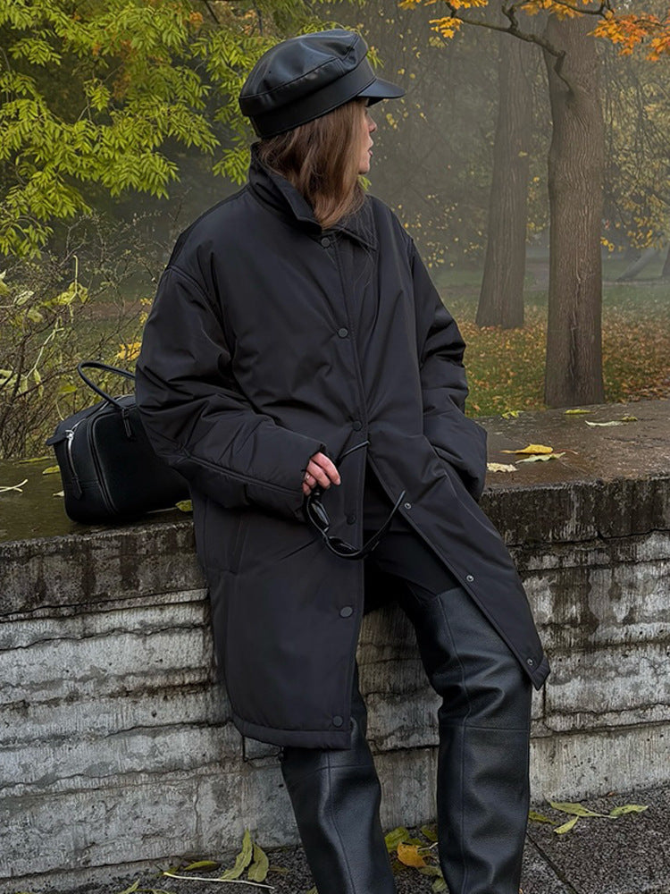 Elegante Damen Winterjacke mit Stehkragen knielang in Schwarz