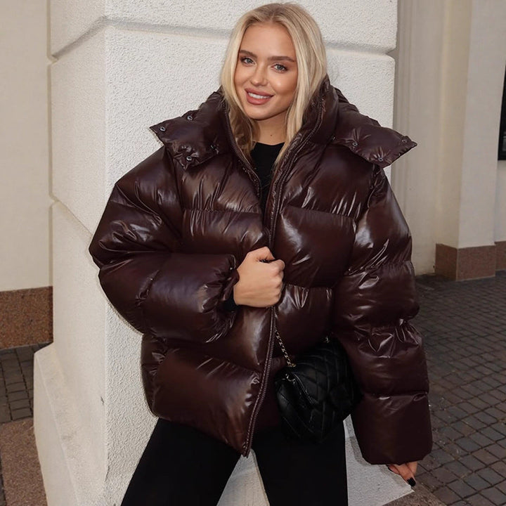 Elegante Damen Winterjacke Oversized Glanzoptik