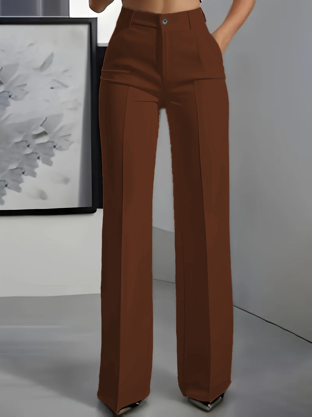 Elegante Damenhose mit hoher Taille für Business in Braun