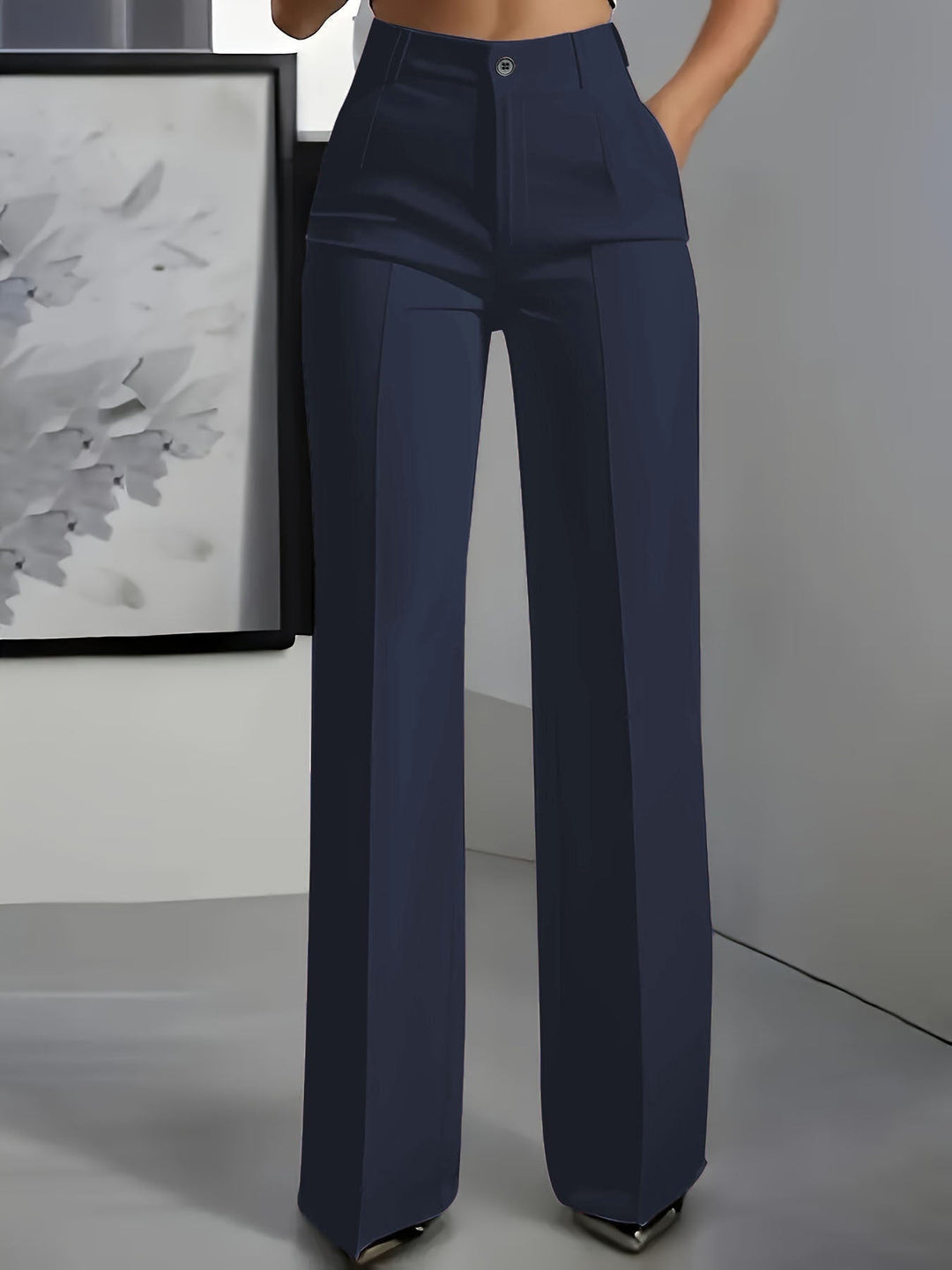 Elegante Damenhose mit hoher Taille für Business in Dunkelblau